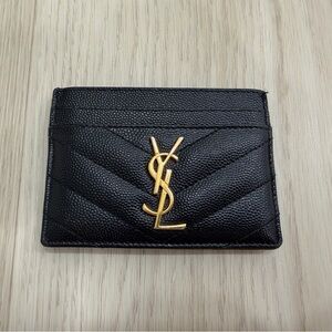 Saint Laurent Cassandre Matelasse Card Case in Grain De Poudre Embossed Leather